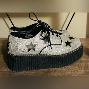 Demonia Creeper Glitter Silver Star Shoes w Hidden Coffin Size 7